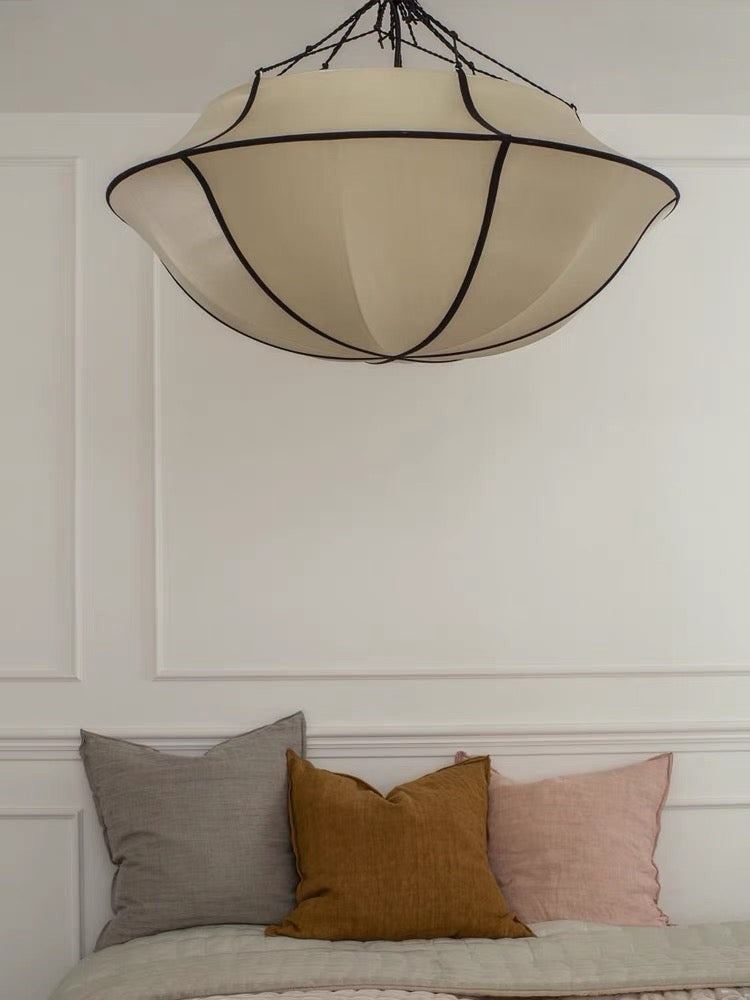 Umbrella Shaped Cream Silk Fabric Chandelier
