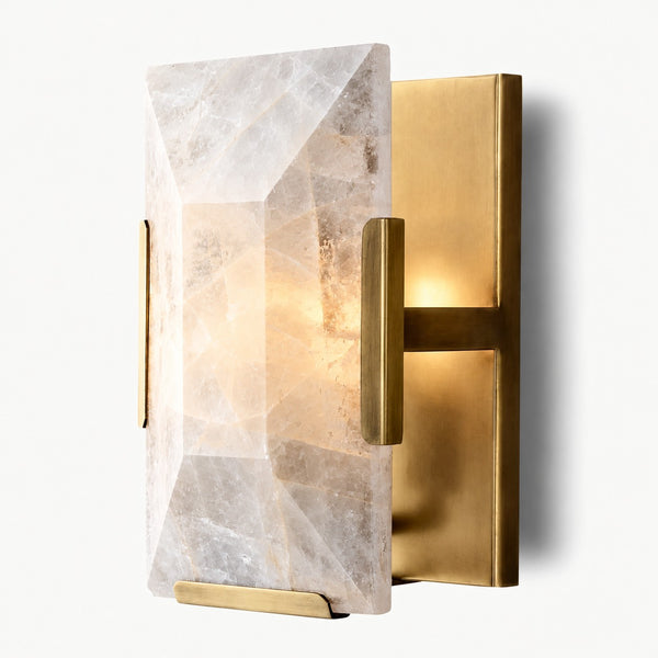 Upright Calcite Slab and Brass Wall Sconce