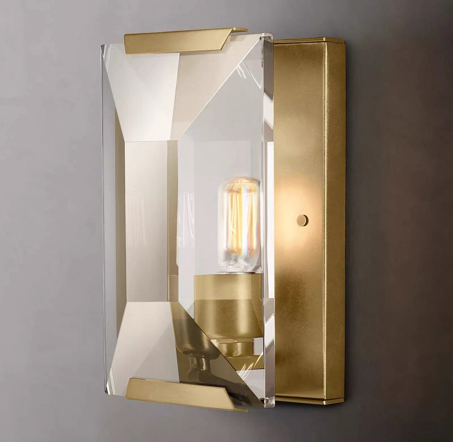 Upright Natural Crystal Slab and Brass Wall Sconce