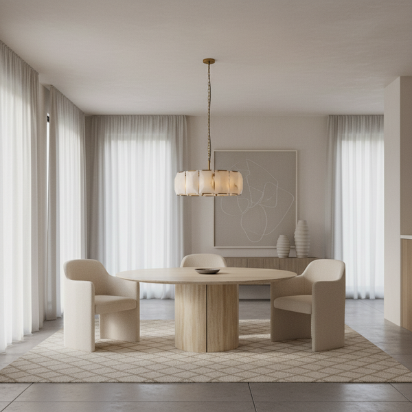 Veined Alabaster Ring Chandelier with Brass Frame