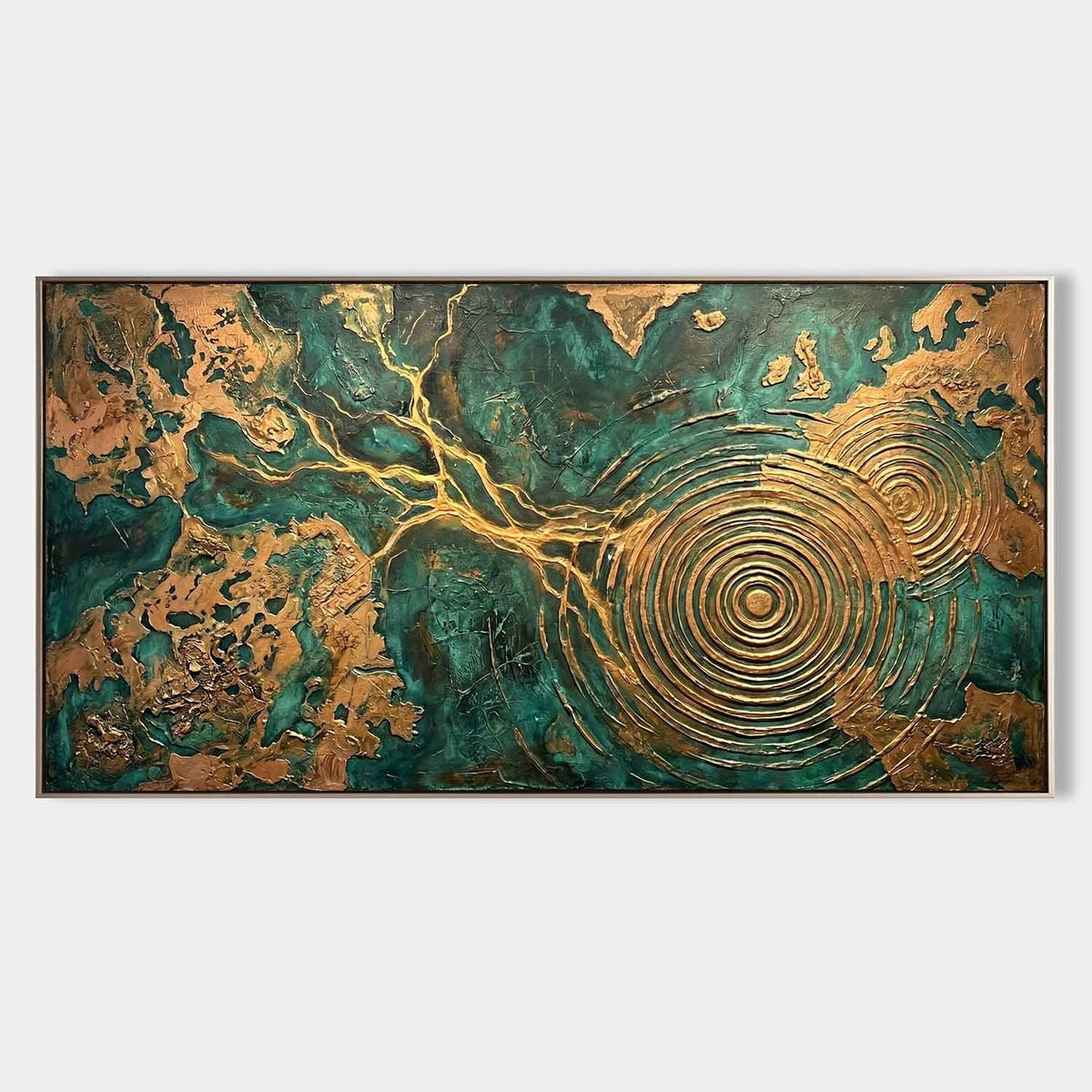 Verdigris and Gold Ripple Abstract