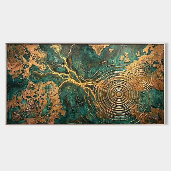 Verdigris and Gold Ripple Abstract