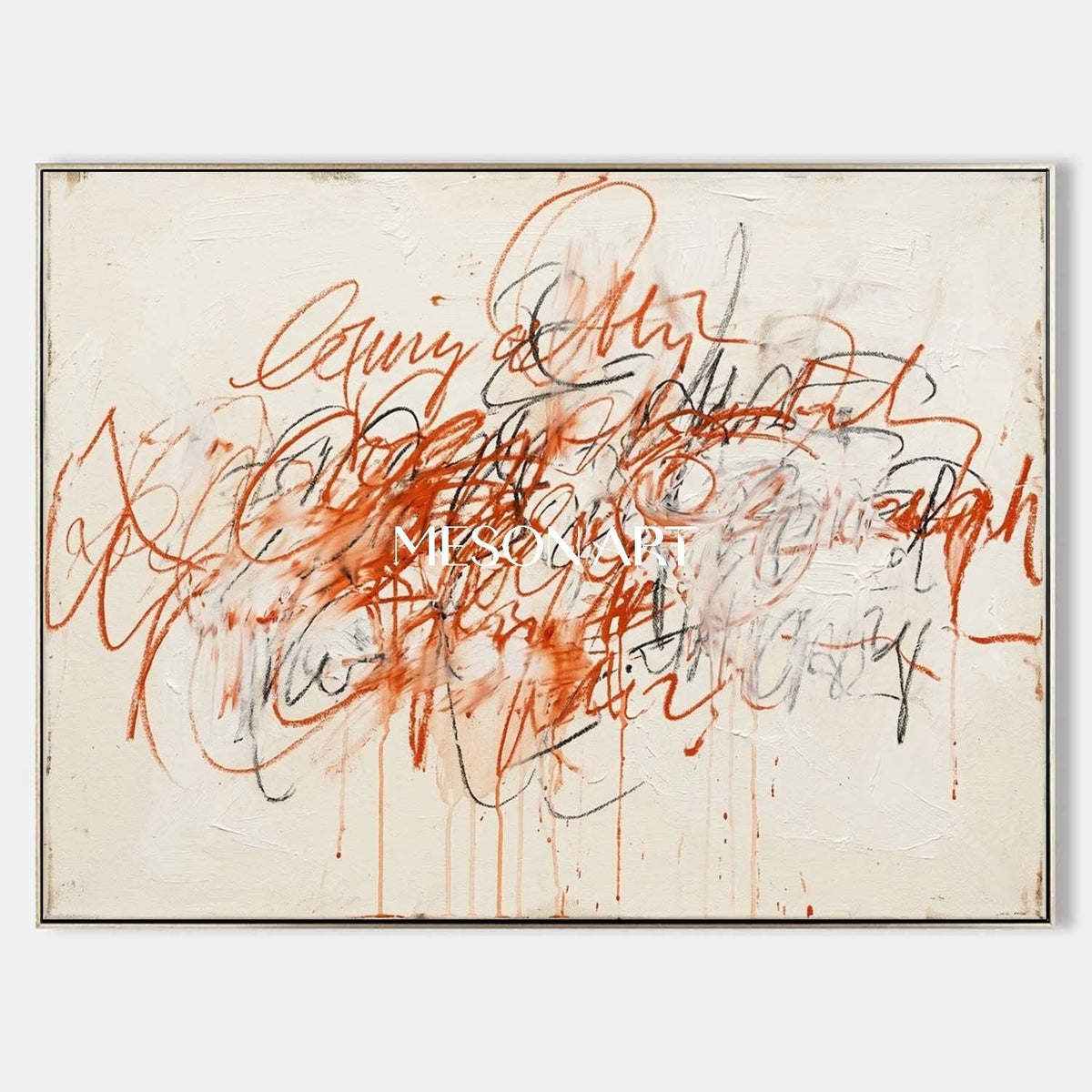 Vermilion Scrawl on Cream Ground