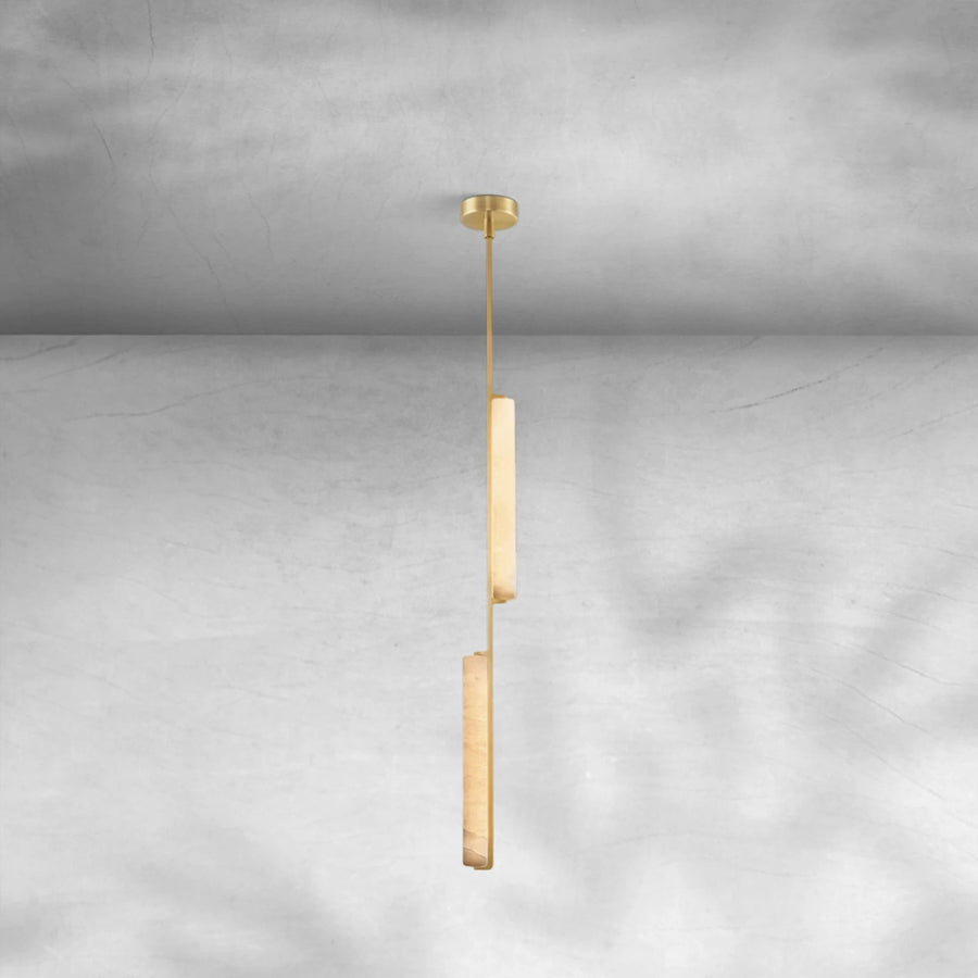 Vertical Brass Drop Pendant with Alabaster Prisms