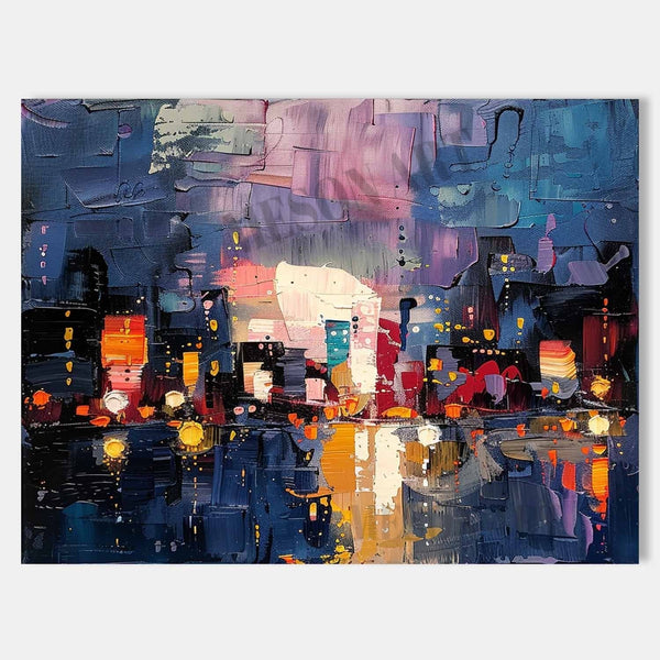 Violet Night City Reflections