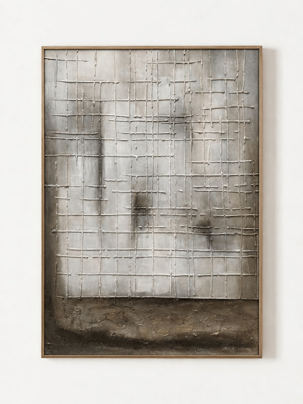 Wabi-Sabi Architectural Textured Grid Abstract Painting