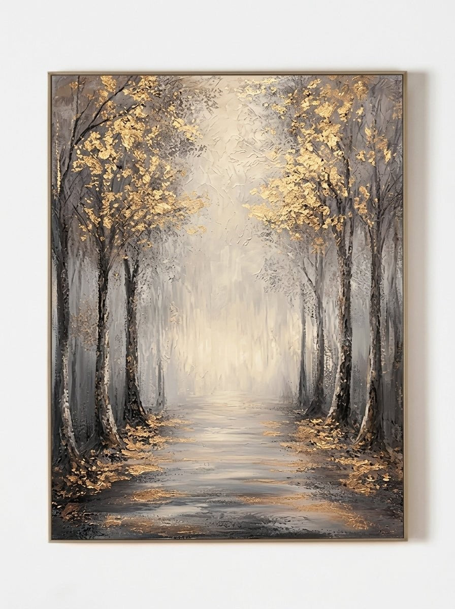 Wabi-Sabi Golden Forest Path Canvas Art