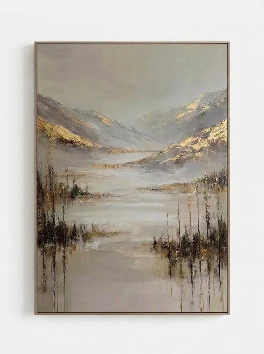 Wabi-Sabi Golden Mountain Mist Canvas Art
