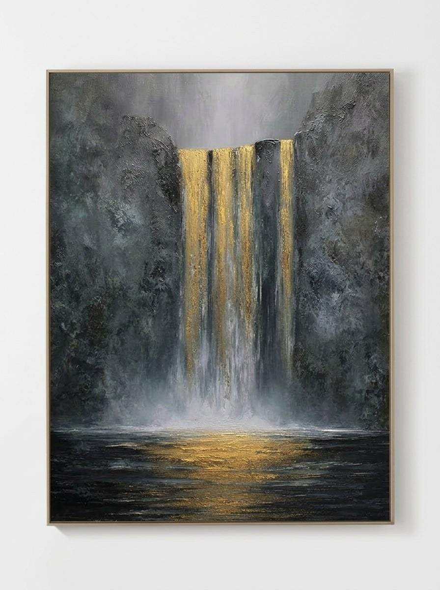 Wabi-Sabi Golden Waterfall Canvas Art