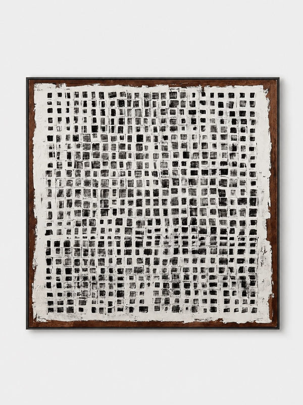 Wabi-Sabi Monochrome Geometric Wall Art, Urban Grid