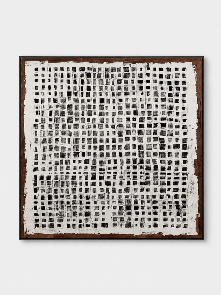 Wabi-Sabi Monochrome Geometric Wall Art, Urban Grid