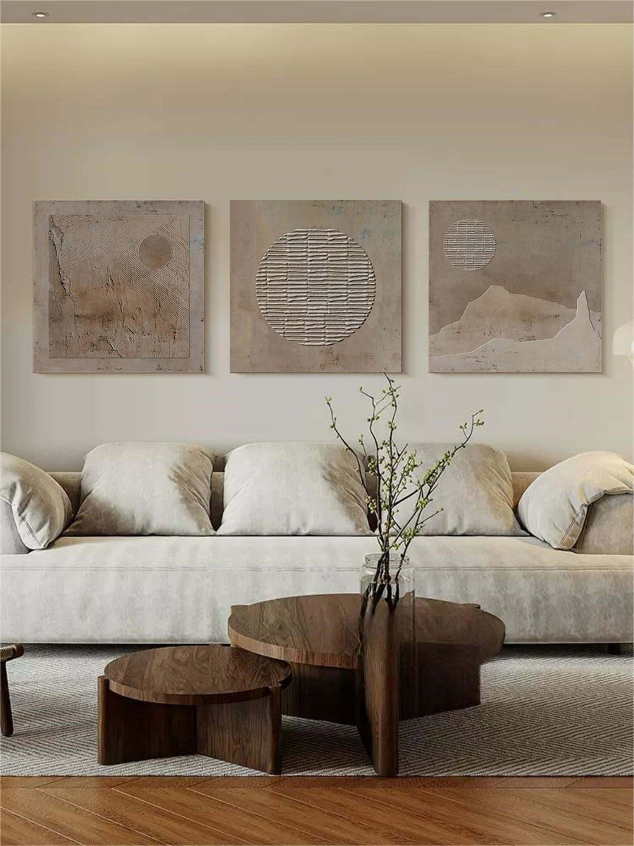Wabi Sabi Moon and Mountain Triptych