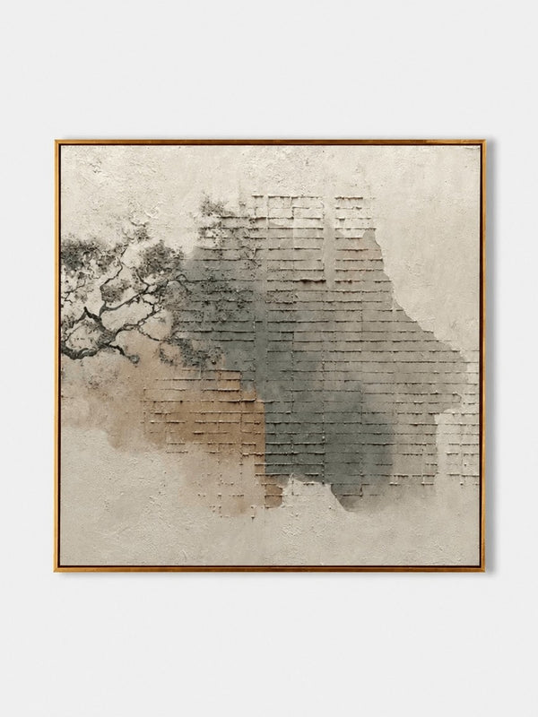 Wabi-Sabi Neutral Textured Geometric Wall Art, Faded Structure