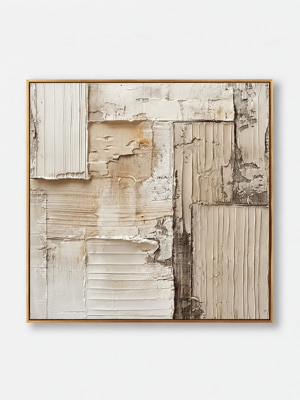 Wabi-Sabi Textured Abstract Wall Art, Weathered Ivory Blocks