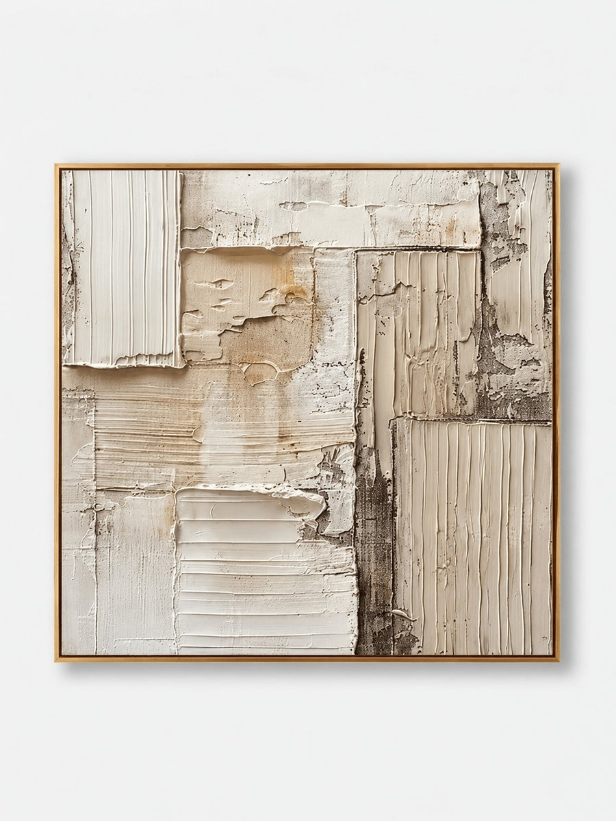 Wabi-Sabi Textured Abstract Wall Art, Weathered Ivory Blocks