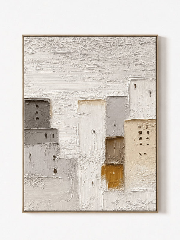 Wabi-Sabi Textured Architectural Wall Art, Quiet Ivory City
