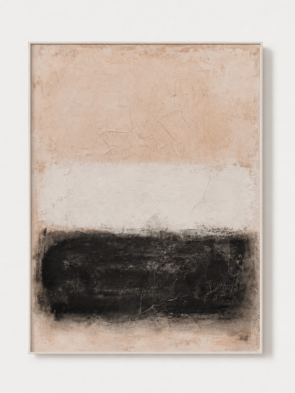 Wabi-Sabi Textured Beige & Black Abstract Wall Art