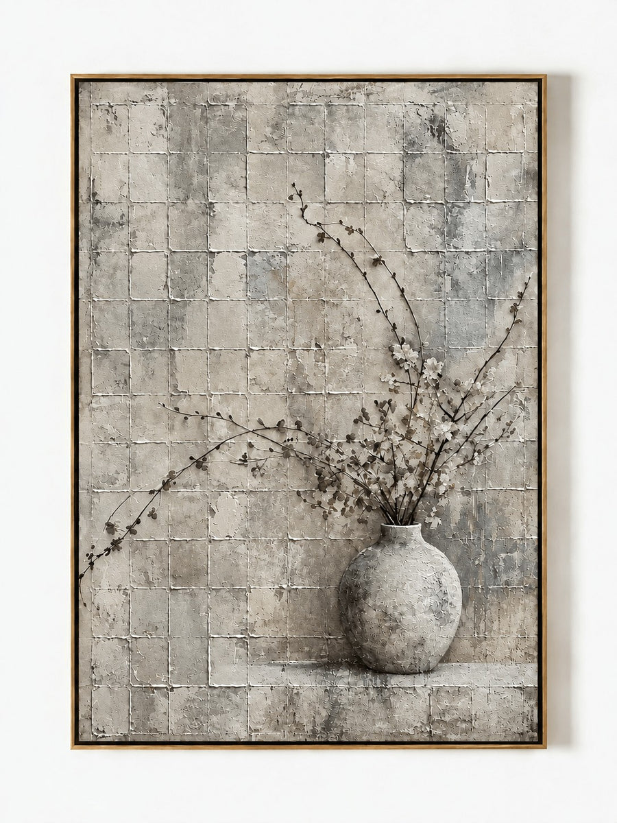 Wabi Sabi Textured Floral Still Life Painting