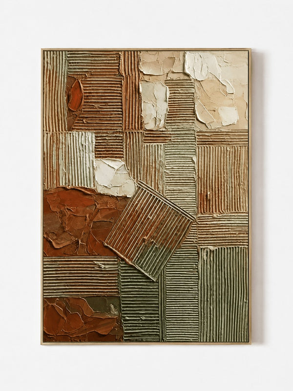 Wabi-Sabi Textured Geometric Wall Art, Earthen Grid