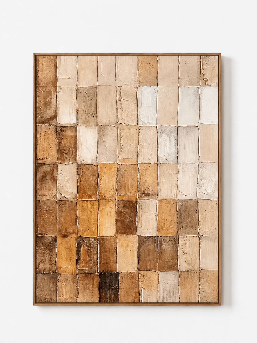 Wabi-Sabi Textured Geometric Wall Art, Earthen Mosaic