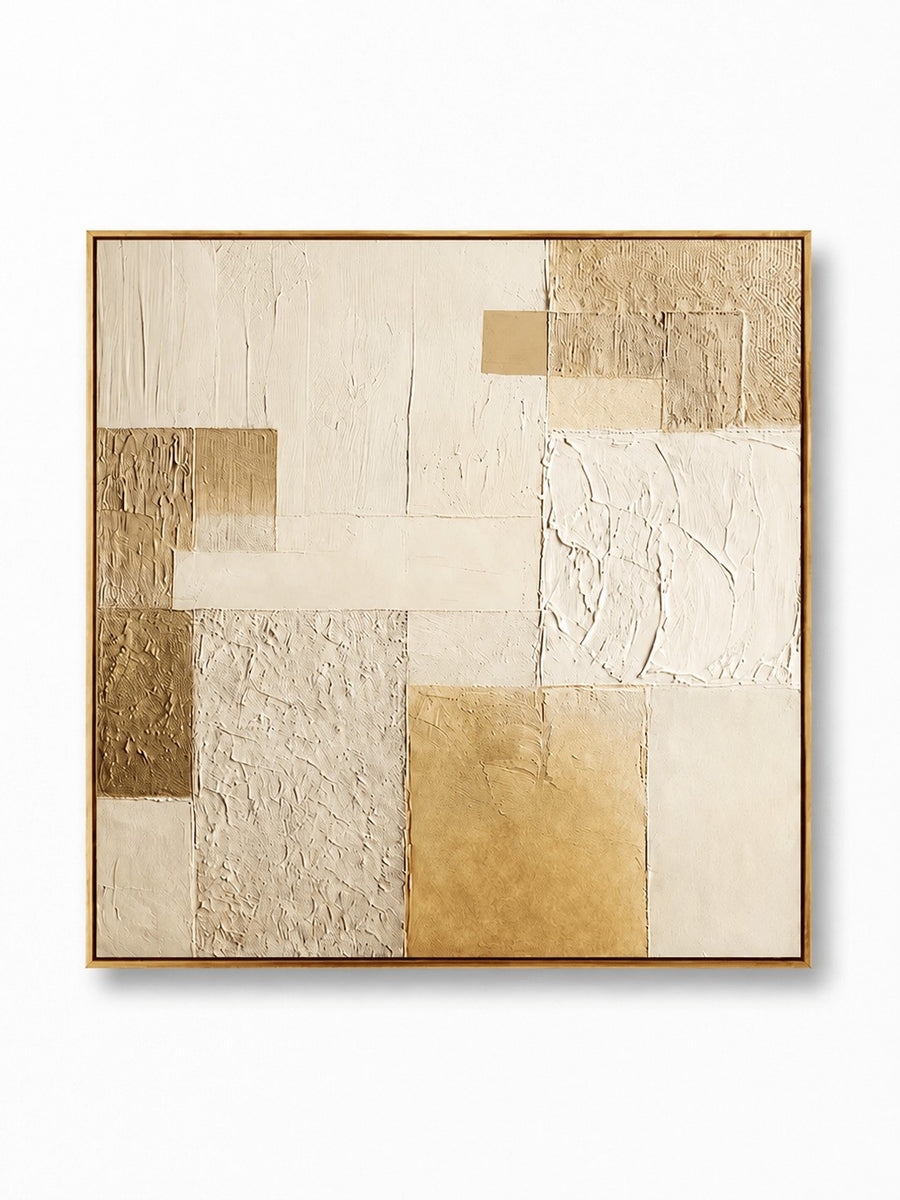 Wabi-Sabi Textured Geometric Wall Art, Gilded Sand Blocks