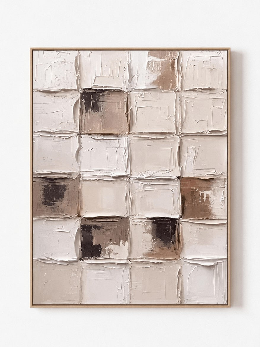 Wabi-Sabi Textured Geometric Wall Art, Ivory Grid