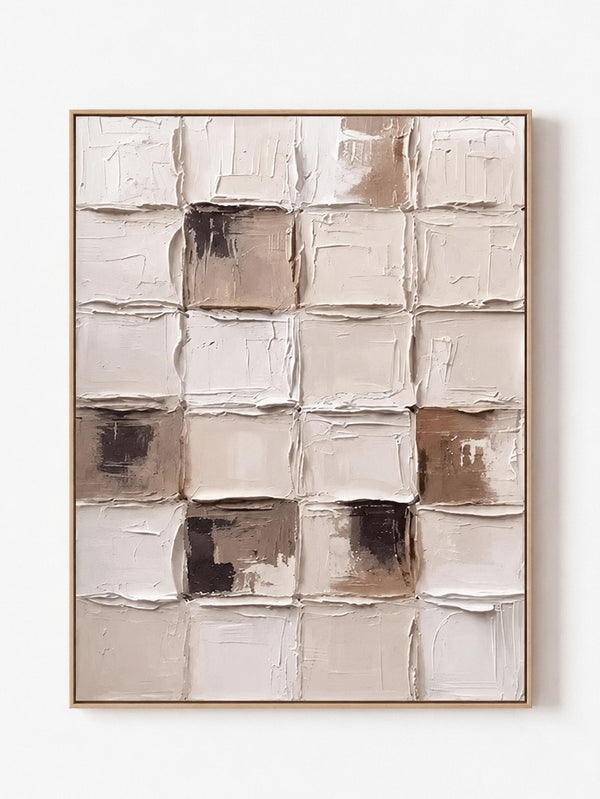 Wabi-Sabi Textured Geometric Wall Art, Ivory Grid