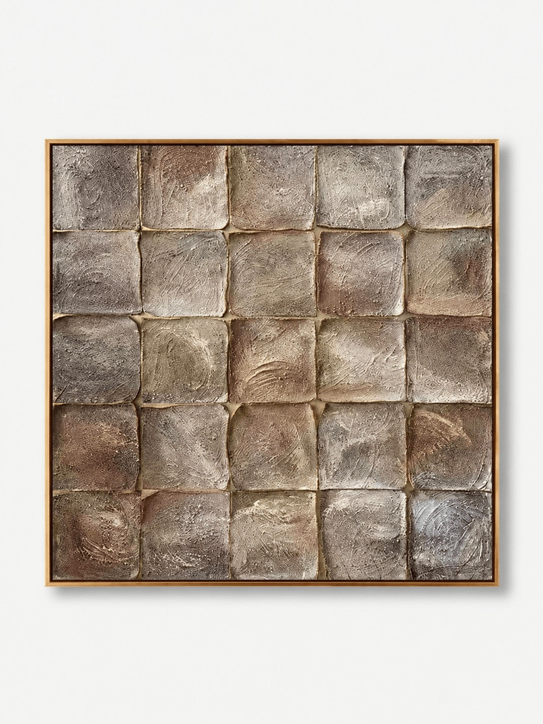 Wabi-Sabi Textured Geometric Wall Art, Patina Stone Grid
