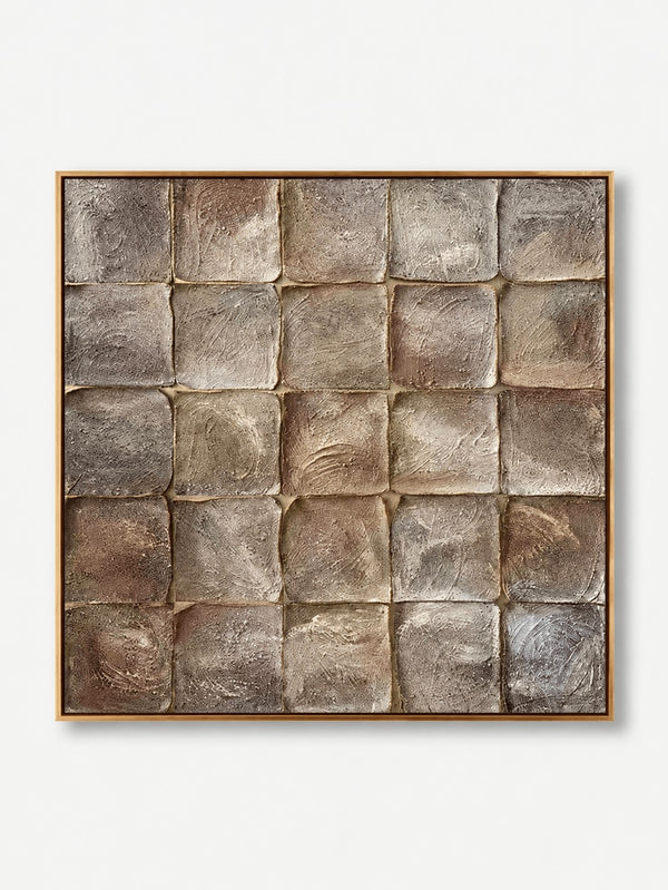 Wabi-Sabi Textured Geometric Wall Art, Patina Stone Grid