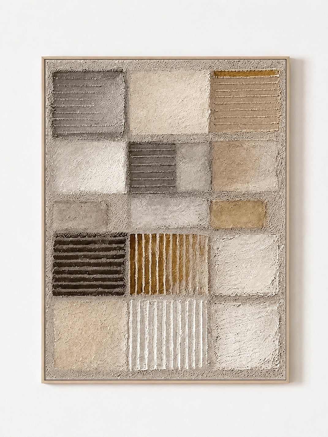 Wabi-Sabi Textured Geometric Wall Art, Sandstone Grid