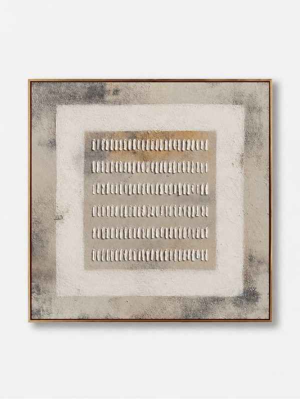 Wabi-Sabi Textured Geometric Wall Art, Stone Mark Grid
