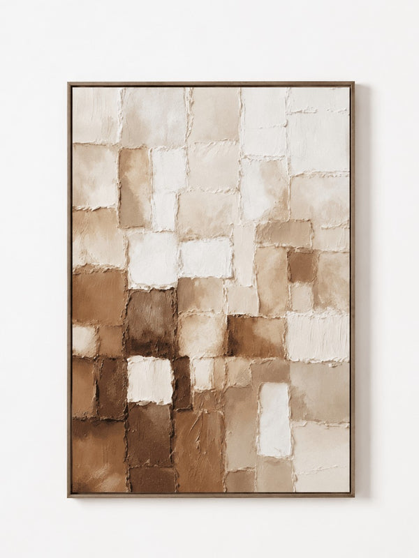 Wabi-Sabi Textured Geometric Wall Art, Warm Earth Blocks