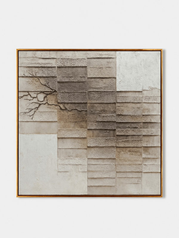 Wabi-Sabi Textured Geometric Wall Art, Weathered Grid