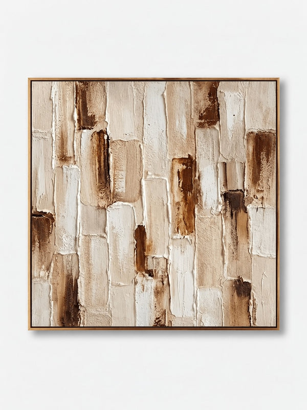 Wabi-Sabi Textured Geometric Wall Art, Weathered Ivory Columns