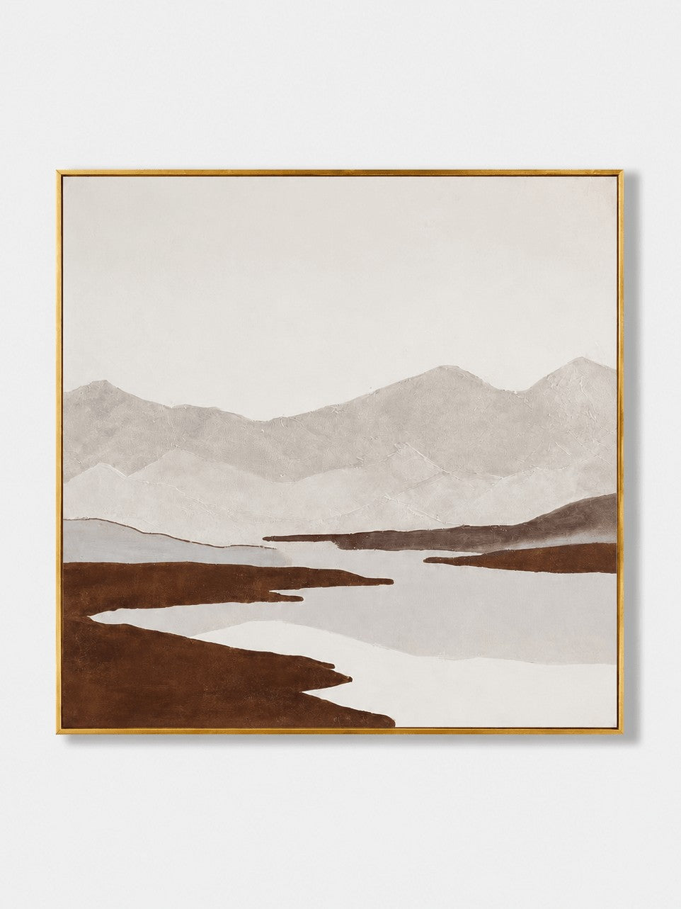 Wabi-Sabi Textured Landscape Wall Art, Quiet Mountain River