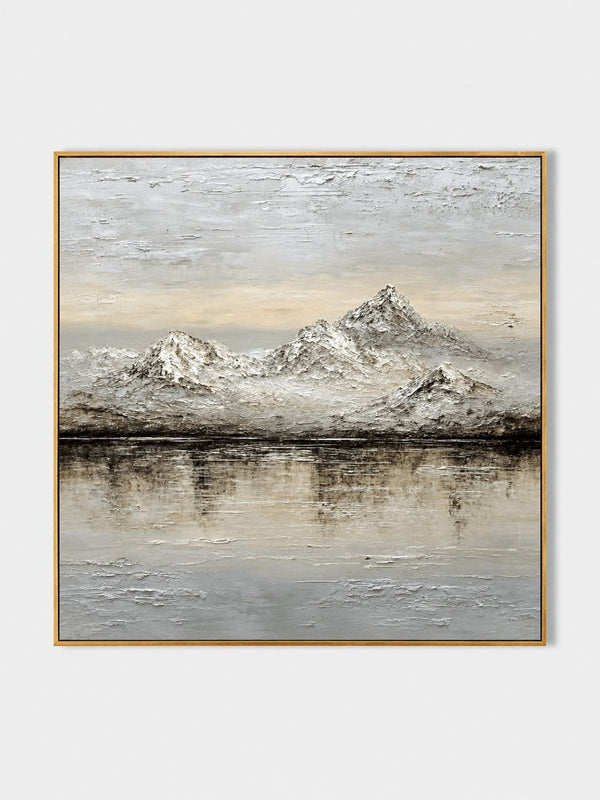 Wabi-Sabi Textured Mountain Lake Wall Art