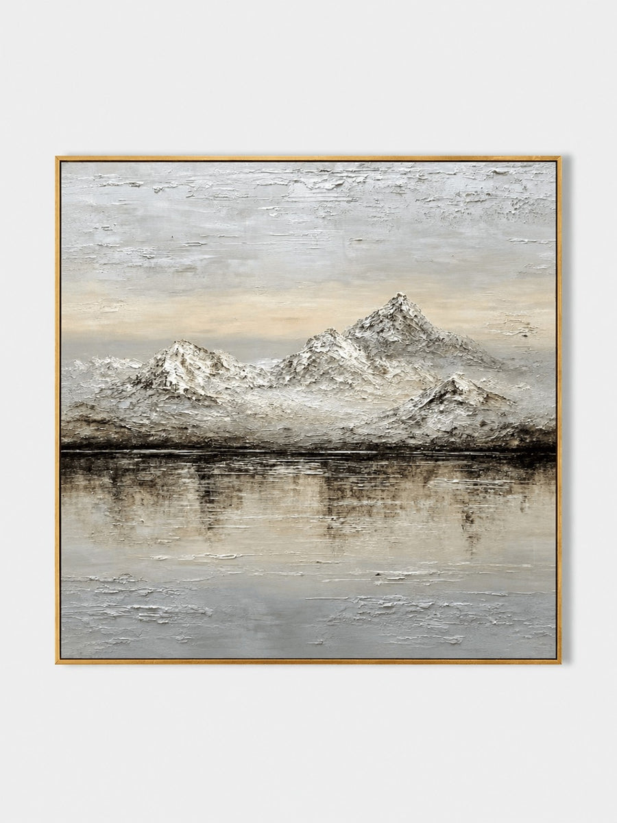 Wabi-Sabi Textured Mountain Lake Wall Art