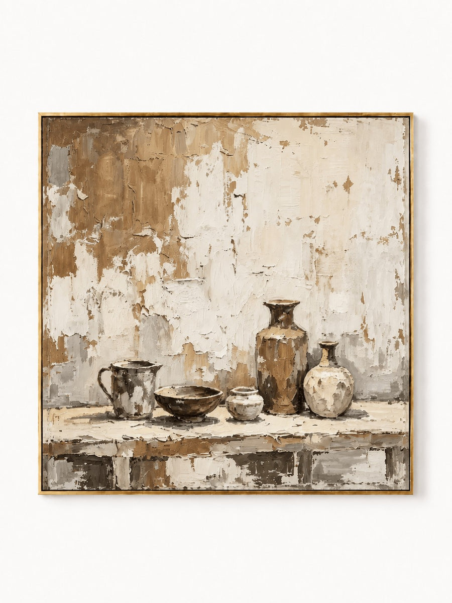 Wabi-Sabi Textured Pottery Still Life Wall Art