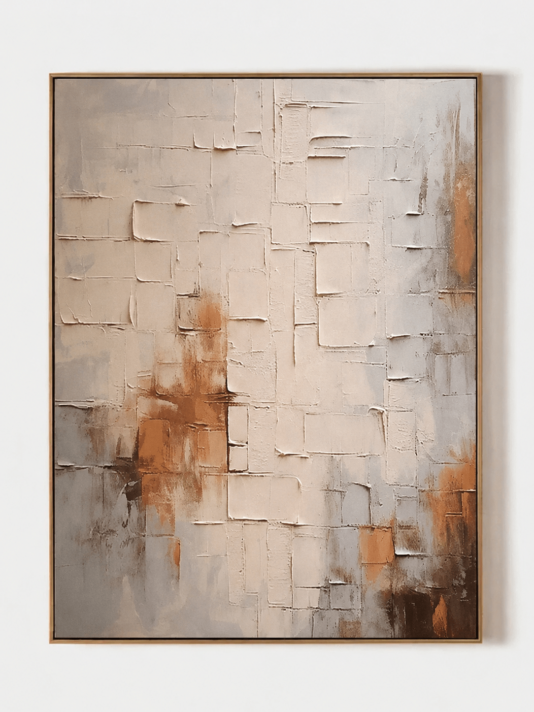 Wabi-Sabi Textured Wall Art, Warm Architectural Grid