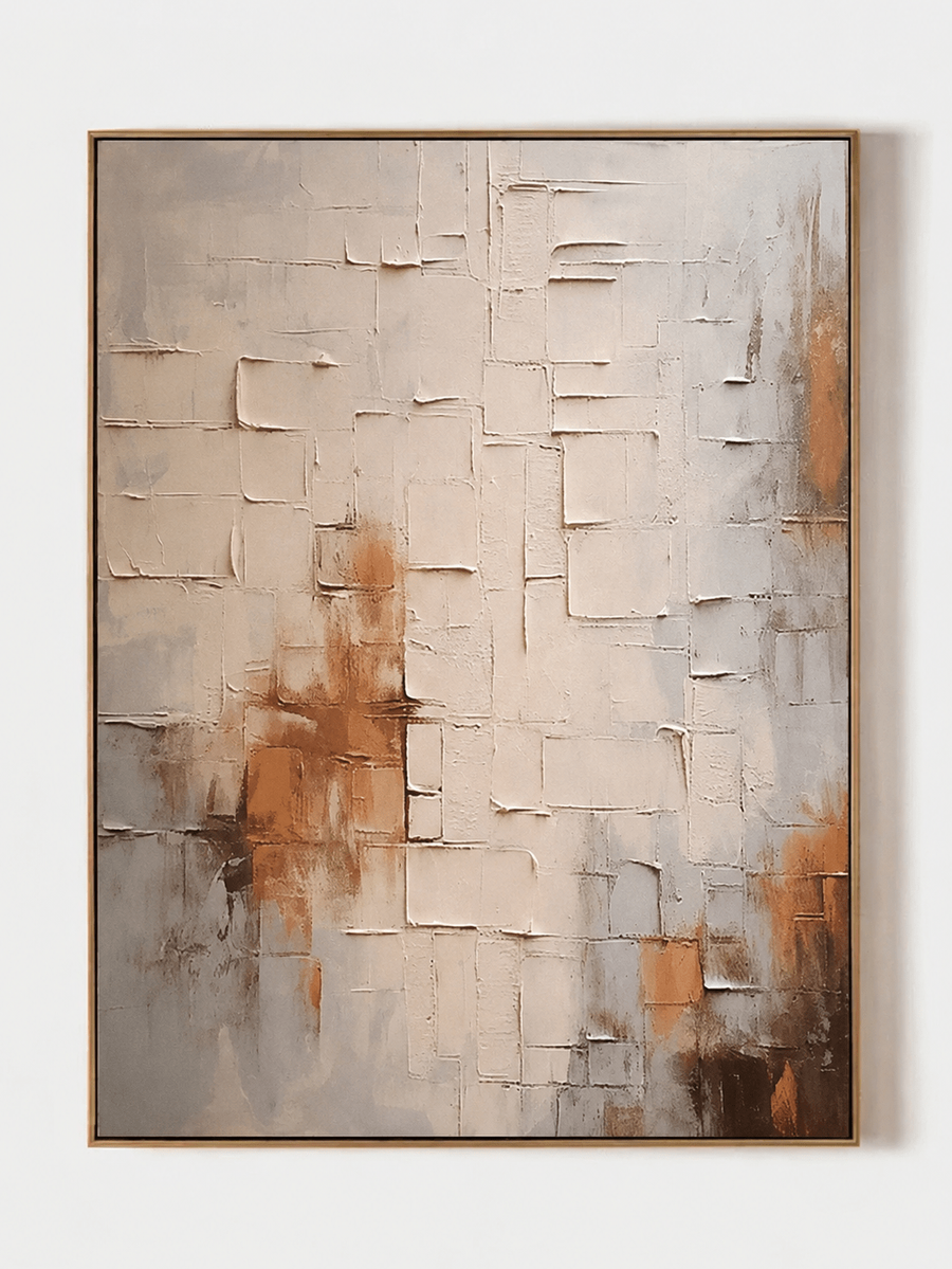 Wabi-Sabi Textured Wall Art, Warm Architectural Grid