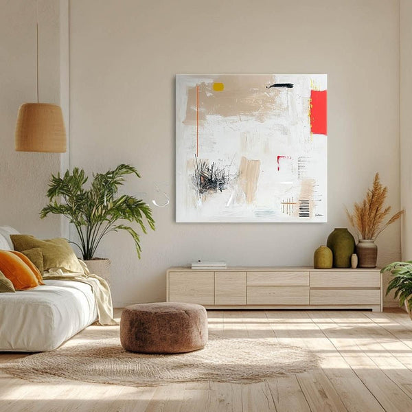 Warm White Abstract with Red Accent