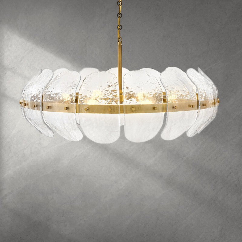 Water Lily Textured Glass and Brass Chandelier