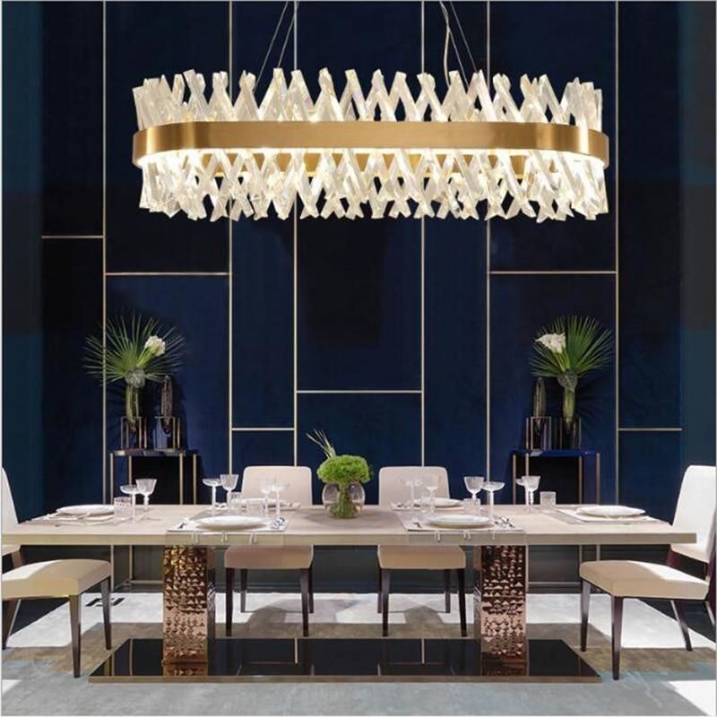 Wave Crystal Oval Stainless Steel Linear Chandelier