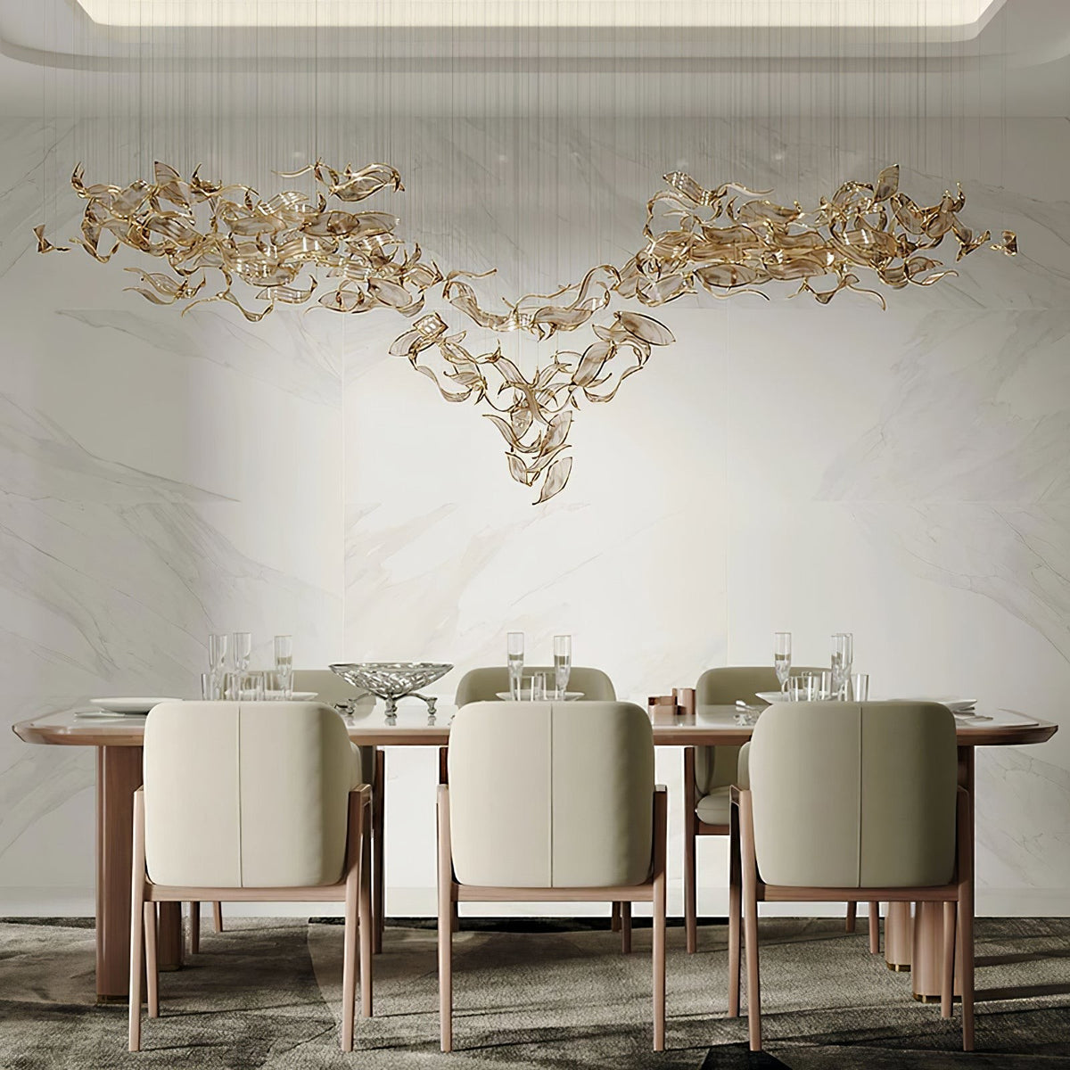 Wavelike Amber Glass Leaf Cluster Chandelier