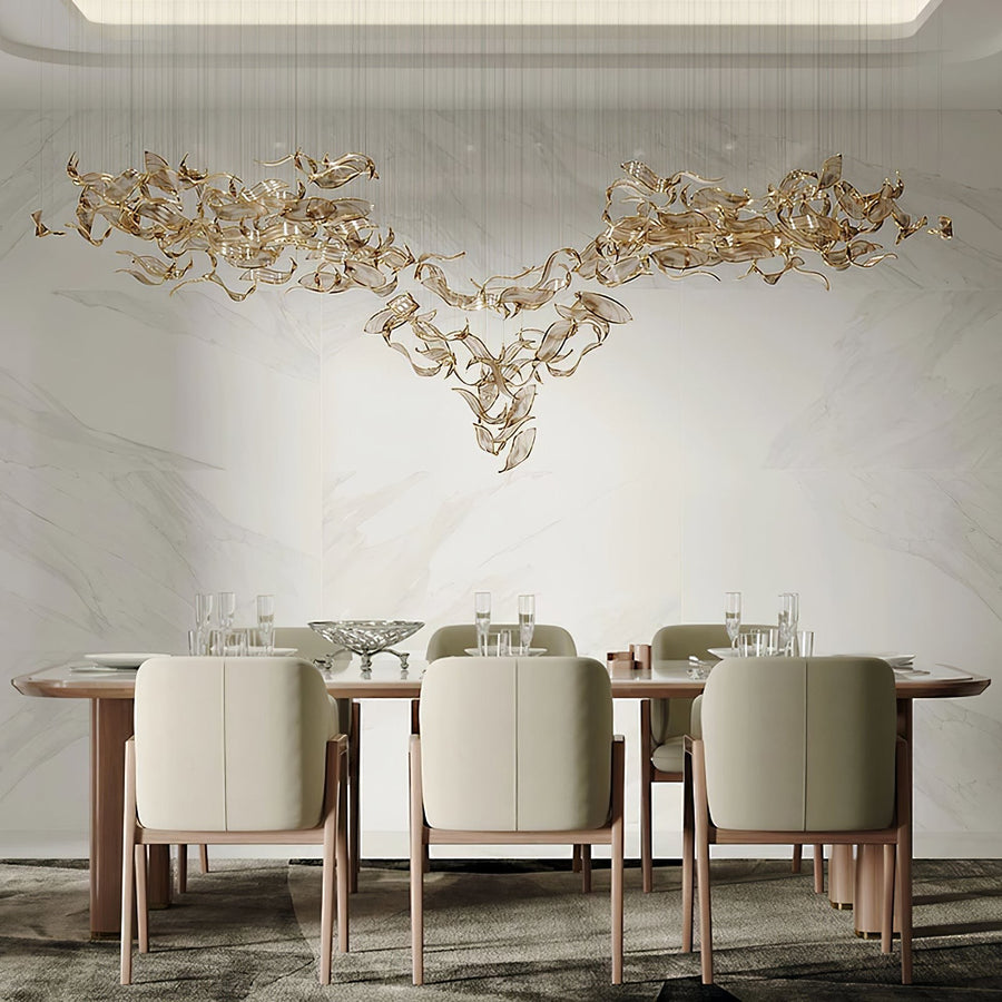 Wavelike Amber Glass Leaf Cluster Chandelier