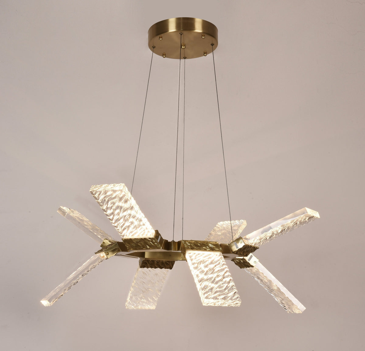 Wavy Crystal Glass Ring Brass Chandelier