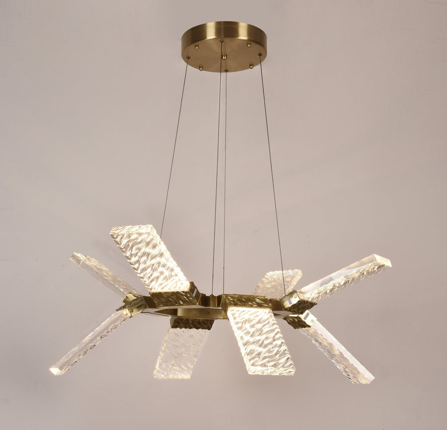 Wavy Crystal Glass Ring Brass Chandelier