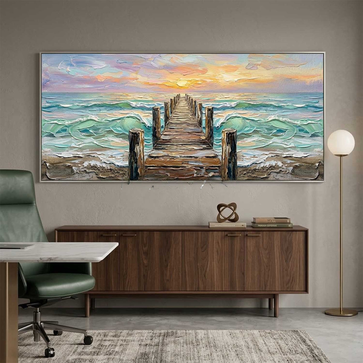 Weathered Pier Into a Sunrise Sea