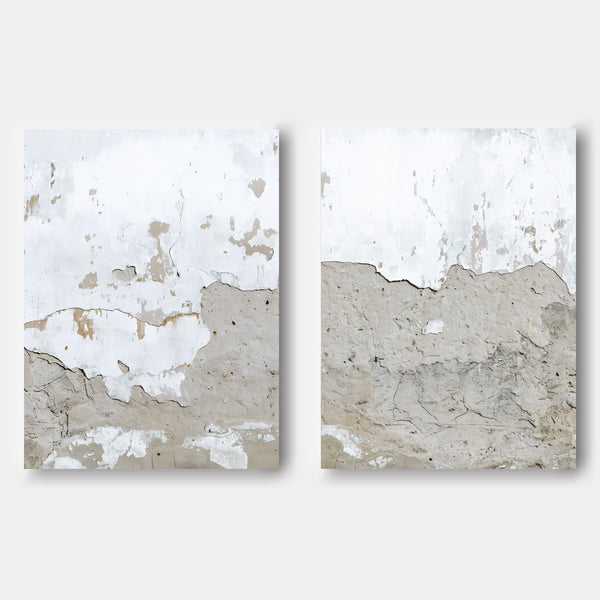 Weathered Plaster Wall Diptych in White