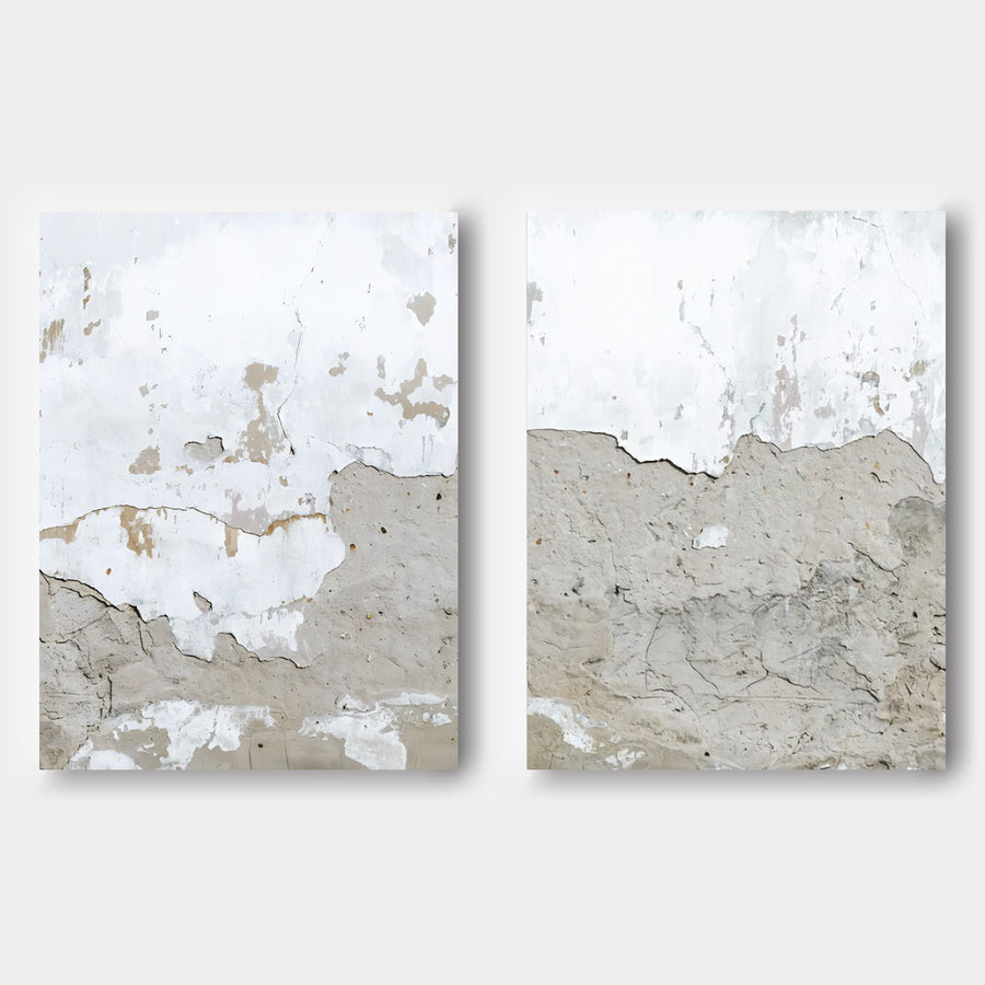 Weathered Plaster Wall Diptych in White